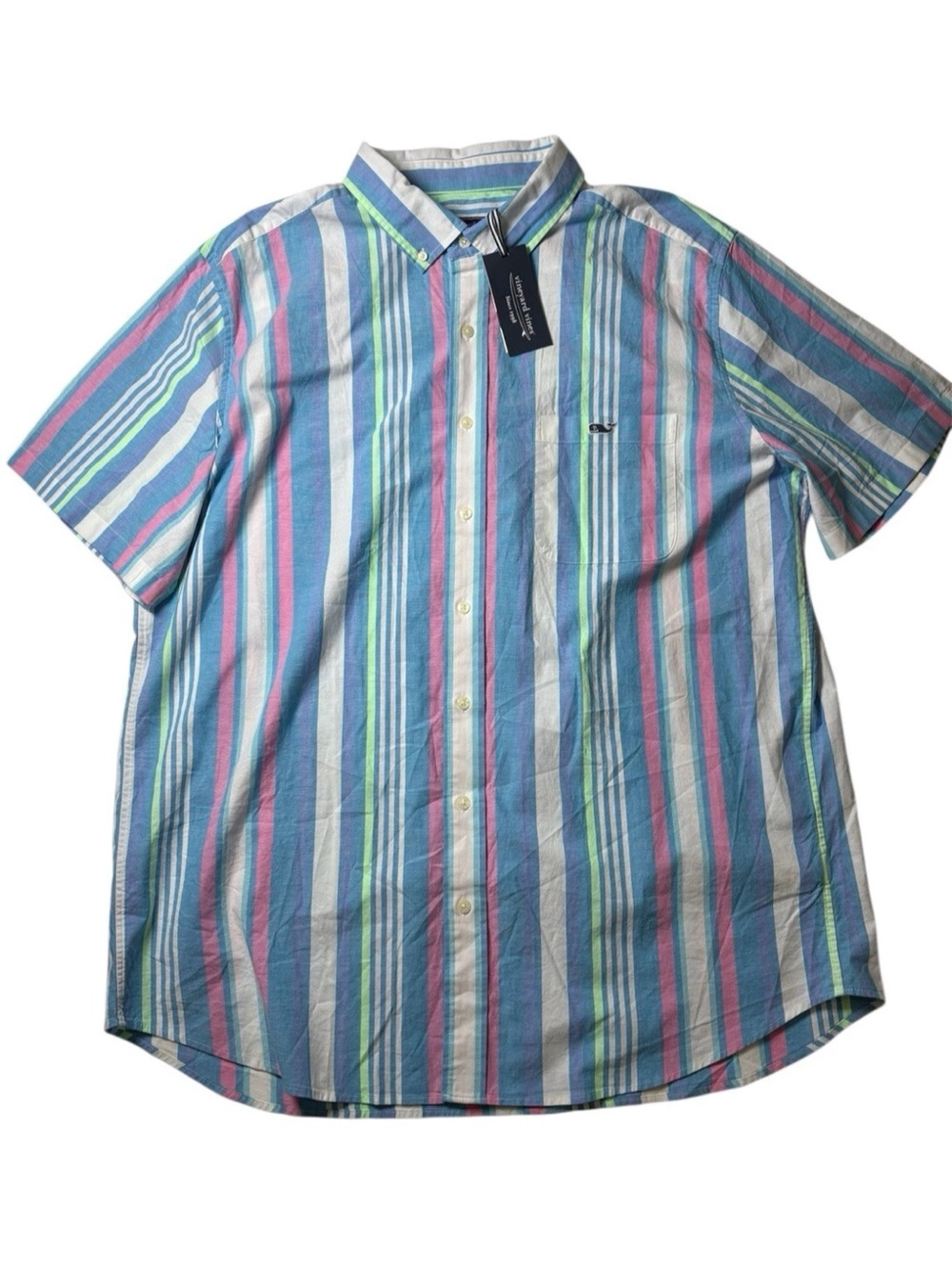 Vineyard Vines Classic Fit Striped Short Sleeve Shirt Electric Blue Size XT